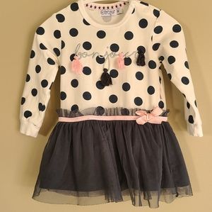 Grey and ivory polka dotted long sleeved dress